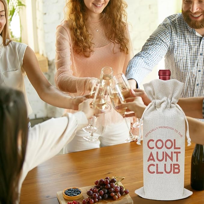 Aunt Wine Bag, Aunt Gift Birthday Gifts for Women Aunt Auntie Sister Bestie Friends, Party Favor Wine Champagne Gift Bag With Drawstring -08
