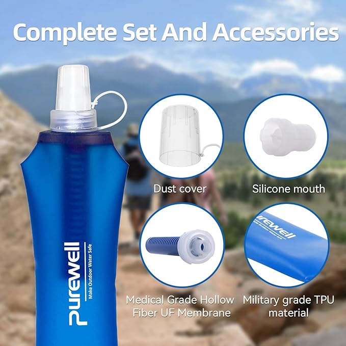 Water Bottle Filter Container BPA Free Outdoor Filtered Water Bag for Sport Camping and Hiking
