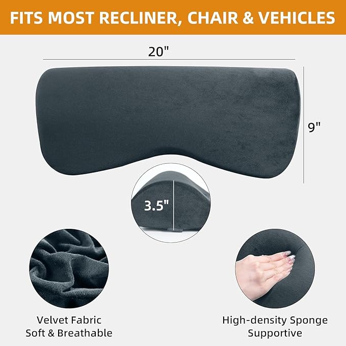 HOMBYS Cervial Recliner Neck Pillow for Pain Relief, Foam Headrest Pillow with Strap for Securing, Extra Large & Non-Slip Neck Pillow for Recliner, Sofa, Office Chair, Car, Dark Grey