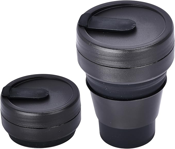 HYDRATE Collapsible Cups for Traveling - 13.5oz Black Reusable Cup, Microwave & Dishwasher Safe - Enjoy Hot or Cold Beverages Anywhere, Anytime with this Convenient, Travel Coffee or Tea Mug with Lid