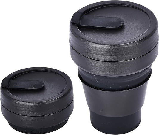 HYDRATE Collapsible Cups for Traveling - 13.5oz Black Reusable Cup, Microwave & Dishwasher Safe - Enjoy Hot or Cold Beverages Anywhere, Anytime with this Convenient, Travel Coffee or Tea Mug with Lid