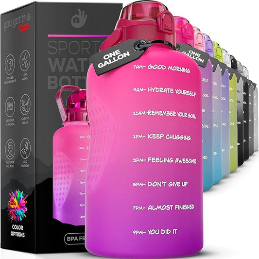 Motivational Water Bottle with Straw & Handle,One Gallon Water Bottle 128 oz/3.8L,Reusable Water Jug, Achieve All-Day Hydration SpillProof, BPA FREE