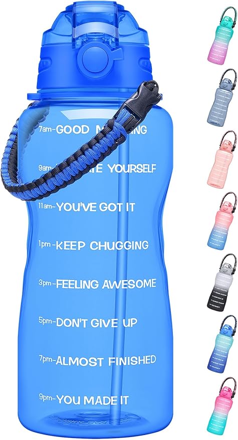 Water Bottles 1 / Half Gallon with Time Marker and Straw, Large Fitness Sports Motivational Bottle, Wide Mouth Leakproof and BPA Free for Travel, Gym,office,school