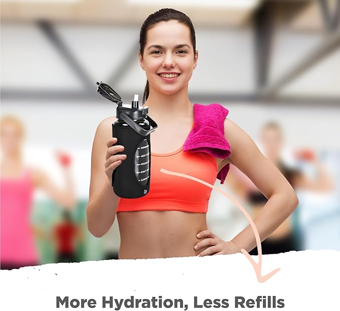 THE GYM KEG Water Bottle with Carrying Strap - Black, 74 oz Bottle Jug with Neoprene Sleeve - BPA-free - Food-Grade - Sweat & Leak Proof - Reusable Water Jug for Workouts, Jogging, Travel, Gym
