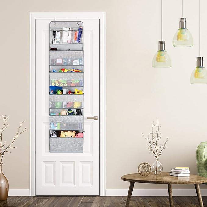 Univivi 6 - Layer Fabric Over the Door Organizer Gray Foldable Nursery Closet Storage, Large Hanging Door Organizer for Cosmetics, Toys and Sundries…