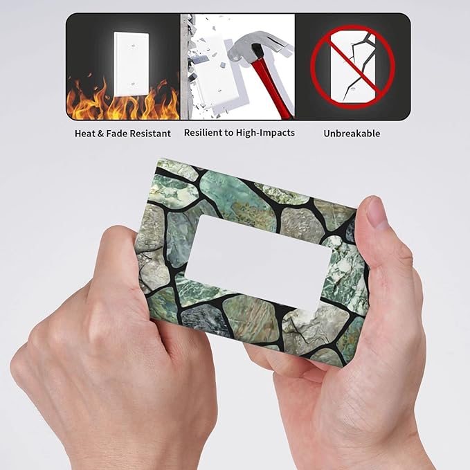 Green Stone Texture Single Rocker Light Switch Wall Plate Cover Decorative 1-Gang for Outlet Room Bathroom Bedroom Home Kitchen One Decora Receptacle Polycarbonate Power Gear 4.5" x 2.76"