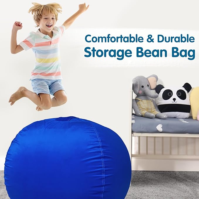 Lukeight Stuffed Animal Storage Bean Bag Chair Cover for Kids, Zipper Beanbag Chair Cover for Organizing Toddler and Kids' Rooms Plush Toys (Solid Blue, XX-Large)
