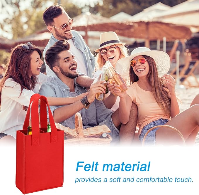 PATIKIL 2 Bottle Wine Carrier Tote Bag, Wine Bottle Carrying Bag with Divider Reusable Wine Storage Bag Felt Grocery Bags Portable Gift Bag, Red