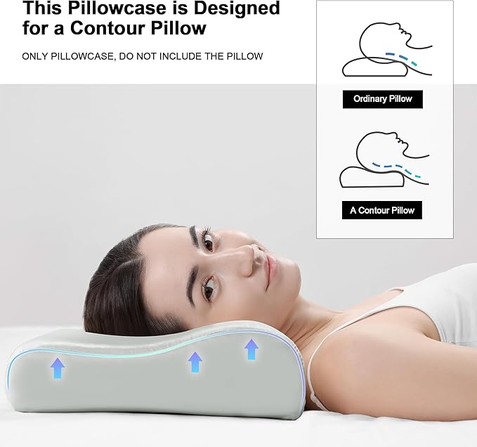 HOMBYS Satin Pillow Case for Contoured Support Pillow (DO NOT Include Pillow) -Zippered Pillow Cover for Neck Pillow for Cervical 1 Pack-Silky, Smooth and Breathable