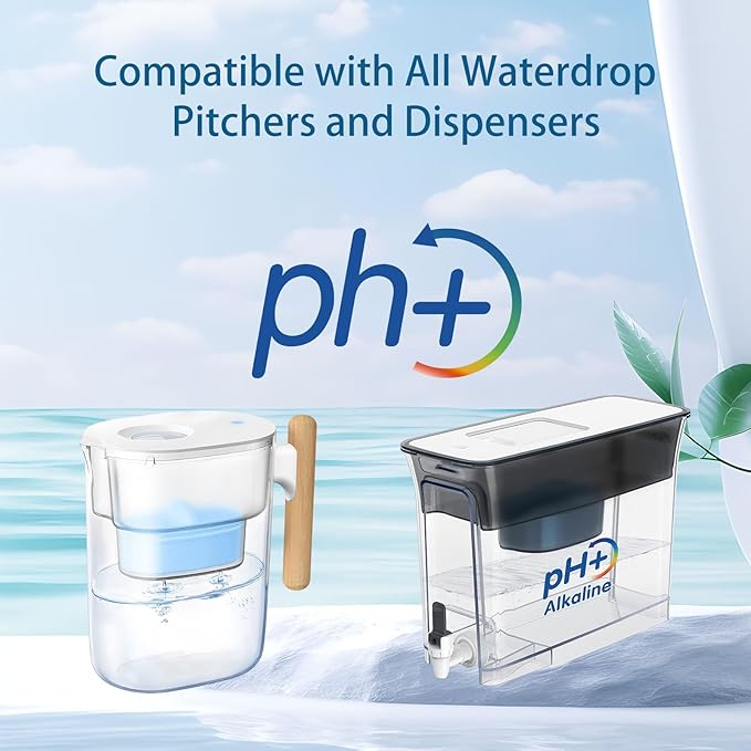 Replacement Alkaline Filters for All Waterdrop® Pitcher Filtration System, Fits Waterdrop® WD-PF-AL, Reduces PFAS, PFOA/PFOS, Chlorine, Last Up to 3 Months or 200 Gallons (Pack of 3)