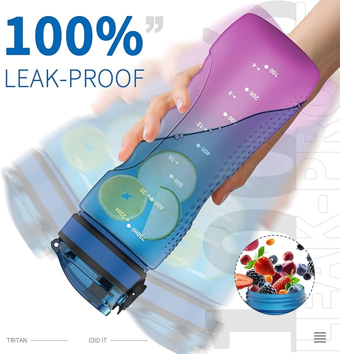 25oz Kids Sports Water Bottles for School with Spout Lid (Blue Purple)