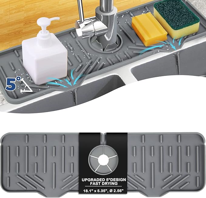 Kitchen Sink Faucet Splash Guard Silicone Sink Faucet Drying Mat Faucet Handle Drip Catcher Tray, Dish Sponge Holder Kitchen Sink Accessories Sink Protector Home Kitchen Organization Gadgets Organizer