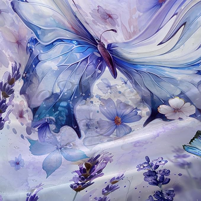 AILONEN Beautiful Butterfly Shower Curtain,Purple Butterfly Bath Curtain for Bathroom for Girls,Lavender Flower Shower Curtain,Watercolor Tie Dye Shower Curtain Set with Hooks,72" W*78" H