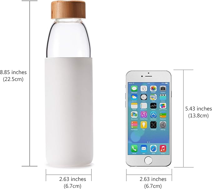 veegoal Glass Water Bottles 18 Oz Borosilicate with Bamboo Lid, BPA-FREE, Non-Slip Silicone Sleeve, and Stainless Steel Leak Proof Lid - Glass Water Bottle for Men and Women