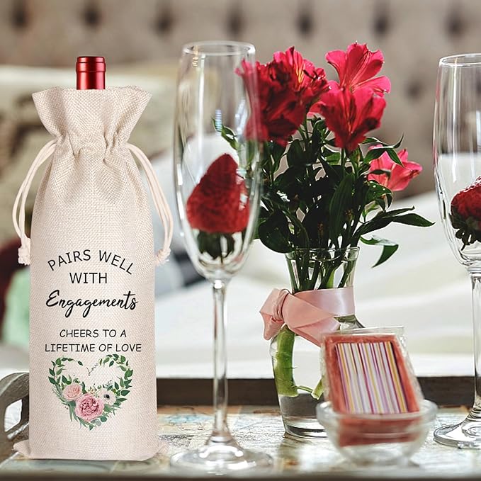 LANBAIHE Engagements Wine Bag, Gift for Getting Engaged, Couple, Gifts For Bride, Engagements, Wedding Wine Gift Bag