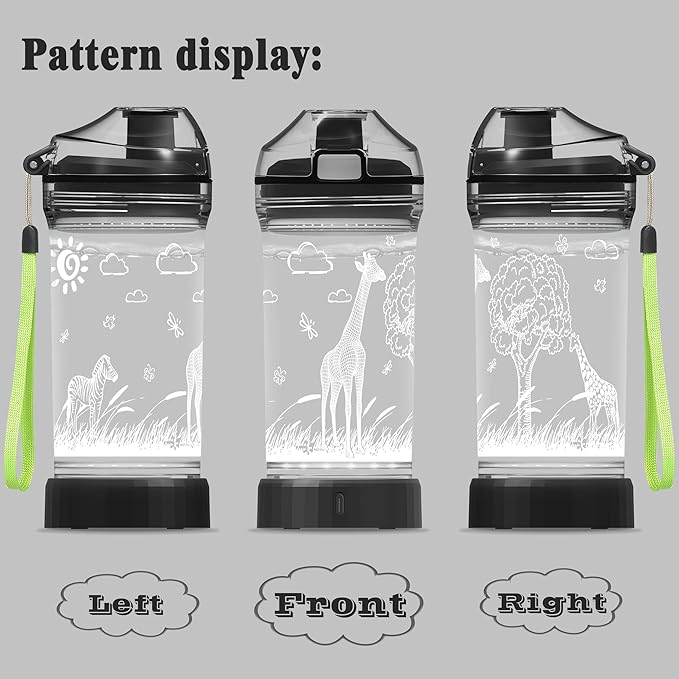 Ammonite Giraffe Kids Water Bottle with 3D Glowing LED Light - 14 OZ Tritan BPA Free - Creative Ideal Travel Cup Gift for School Kid Boy Child Holiday Camping Picnic