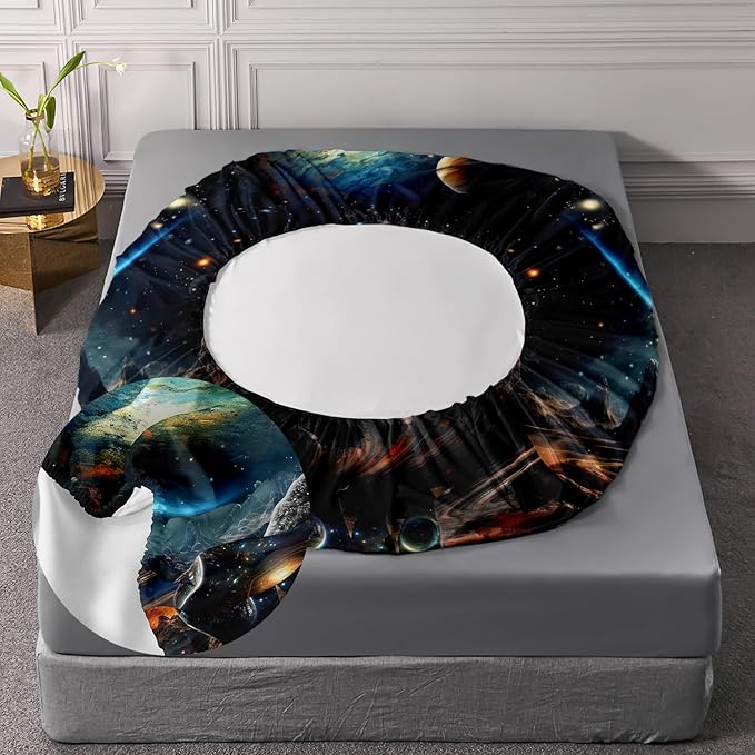 AILONEN Panther Fitted Sheet Set Twin Size, Galaxy Starry Planet Volcano Boys Black Bear Bed Sheet Set,3 Pieces Printed Fitted Sheet with 2 Pillowcases