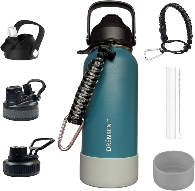 Water Bottle, Insulated water bottle, Stainless steel water bottle for kids men women Sports water bottle 32 oz Water bottle with straw Insulated Flask (Blue)