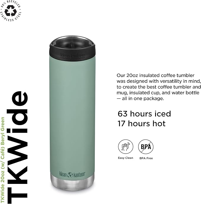 KLEAN KANTEEN Tkwide Green Beryl Cafe Cap with Insulated Bottle 20oz, 1 EA