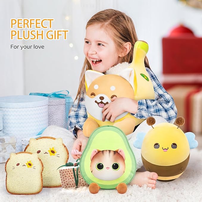 Toast Bread Pillow Funny Sliced Bread Plush Toy Pillows, Funny Food Plushie Stuffed Toy, Cute & Soft Bread Shape Stuffed Decor Toy, Birthday Toy for Kids & Toddlers