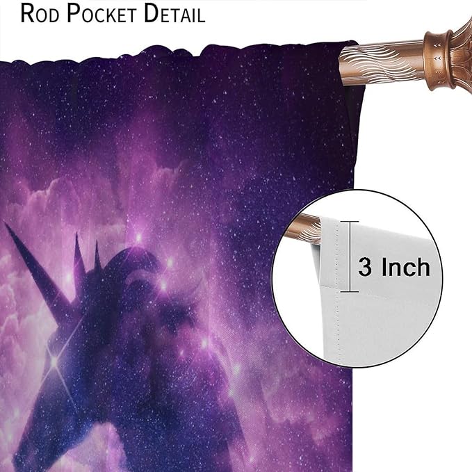 Unicorn Curtains Children's Cartoon Starry Sky Theme Unicorn Pattern Curtains Star Galaxy Boys Girls Room Blackout Curtains 63x72 Inch 2 Panels