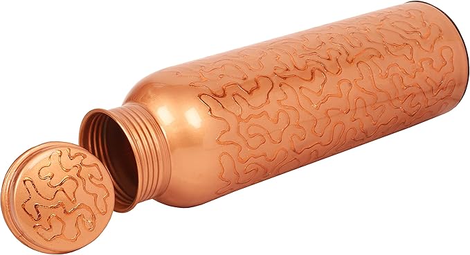 Pure Copper Water Bottle - Handcrafted - Ayurveda health benefits - Large 35 oz - Leak proof - Easy to carry for Sports, Fitness, Yoga, School -Glade Pattern Natural Copper Finish