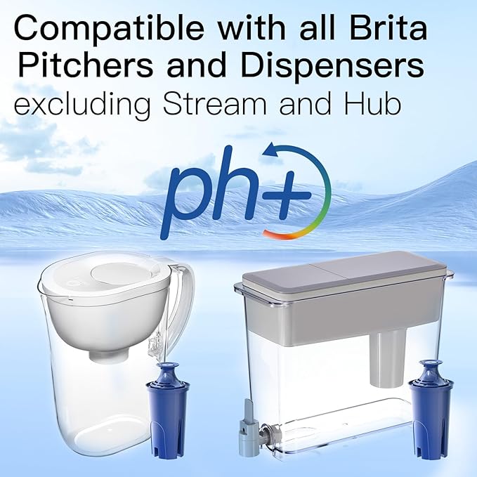 Replacement Alkaline Filters for All Brita® Pitchers and Dispensers, Fits Brita® Classic OB03, Mavea® 107007, and More, NSF/ANSI 42 Certified, Last Up to 2 Months or 40 Gallons (Pack of 2)