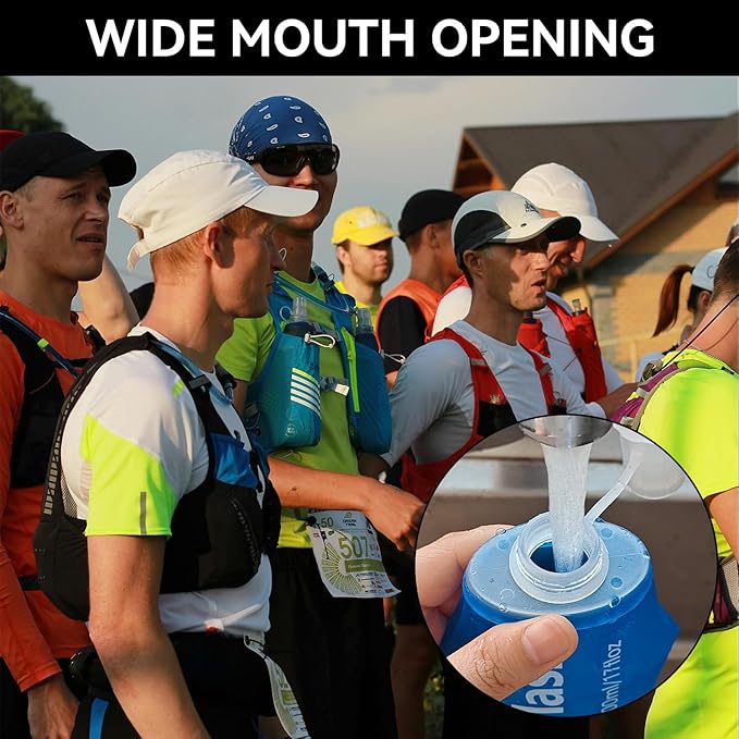 Premium Collapsible Water Bottle-150ml (5.29 oz), Portable Soft Flask Water Bottle for Hydration Pack/Running Vest- Folding Water Bottle for Running, Hiking, Cycling (Blue 150ml)