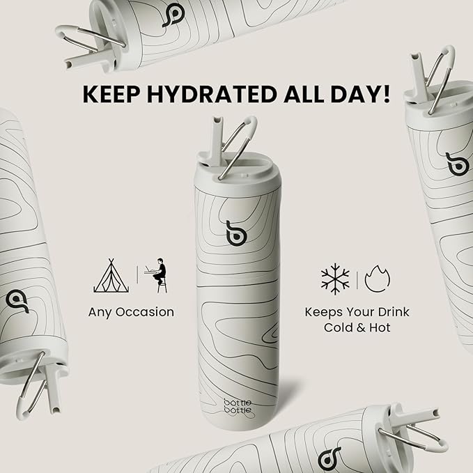 BOTTLE BOTTLE Insulated Water Bottle 24oz with Straw Lid and Handle for Sports Travel Gym Stainless Steel Water Bottles Double-Wall Vacuum Metal Thermos Bottles Leak Proof BPA-Free