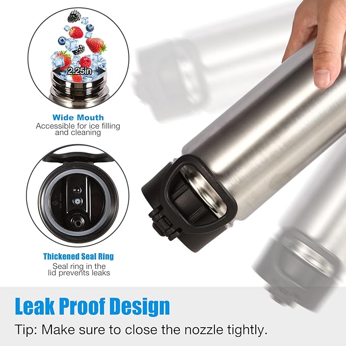 Volhoply 24oz Insulated Water Bottle With Straw Bulk 8 Pack,Metal Wide Mouth Water Bottles With Handle Lid Keep Cold,Reusable Double Wall Thermos,Powder Coated Sport Bottle For Holder(silver,8 count)