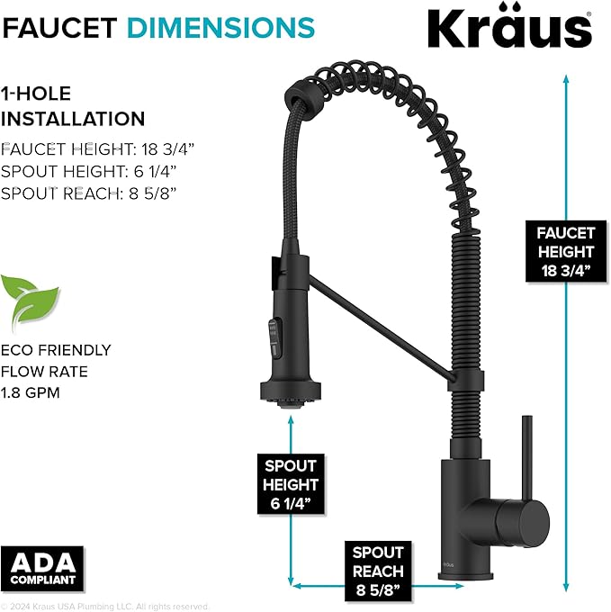 Kraus KPF-1610MB Bolden 18-Inch Commercial Kitchen Faucet with Dual Function Pull-Down Sprayhead in all-Brite Finish, 18 inch, Matte Black