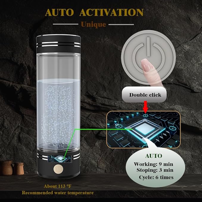 Hydrogen Water Bottle Generator Hydrogen Water Maker Machine Hydrogen Water Ionizer with SPE and PEM Technology Make Hydrogen up to 800-1500 PPB 17oz Black