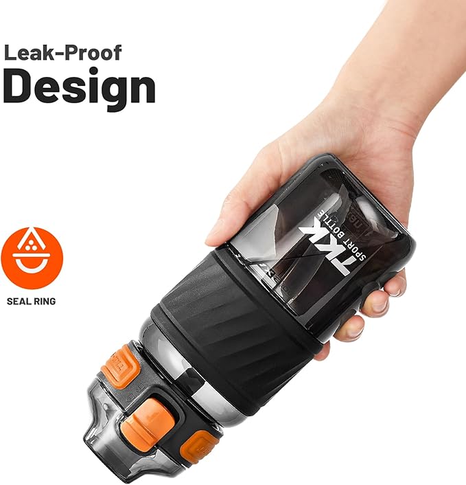 TKK 15oz Sports Water Bottles with Removable Straw Durable BPA Free Tritan Bottles Leak-Proof Water Bottles for School, Fitness, Gym, Outdoor, Black