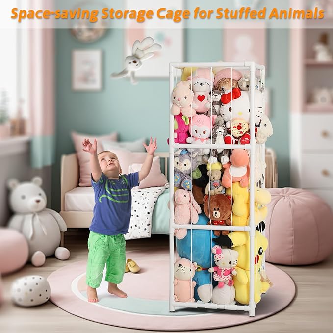 Large Stuffed Animals Storage Zoo Cage, Creative PVC Stuffed Animal Zoo Holder, Space Saver Plush Toys Storage Organizer for Kids Room Playroom White