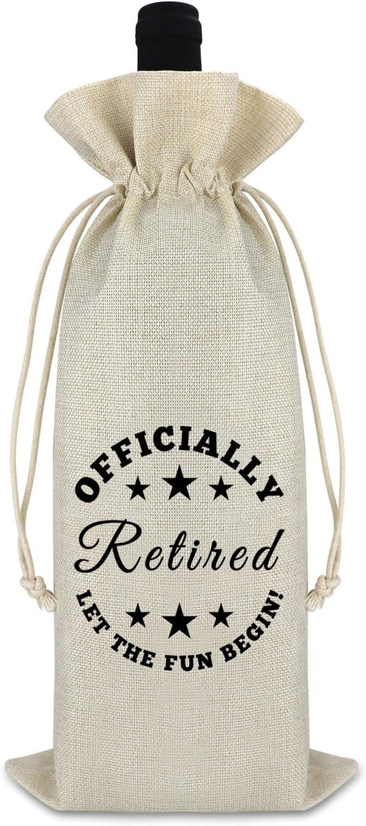 Happy Retirement Gifts for Women Men Wine Bag Funny Retirement Gift for Mom Boss Coworkers Teachers Appreciation Gift Retired Farewell Leaving Gift for Colleagues Cotton Burlap Wine Bottle Bag