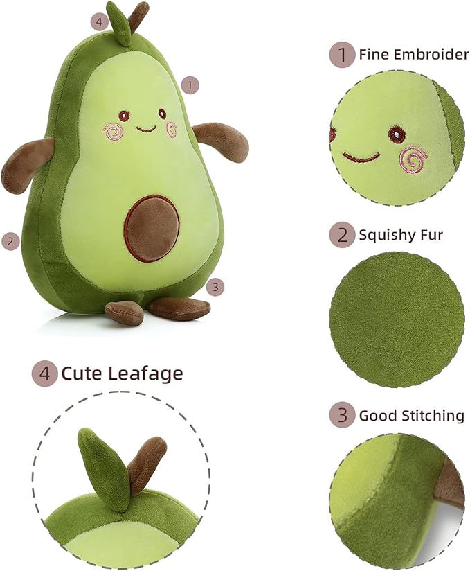 Niuniu Daddy Avocado Stuffed Animal 11.5 inch Plushies Squishy Snuggle Plush Toys Soft Kawaii Food Shaped Plushie Fruit Series Hugging Pillow for Kids/Toddlers/Teen