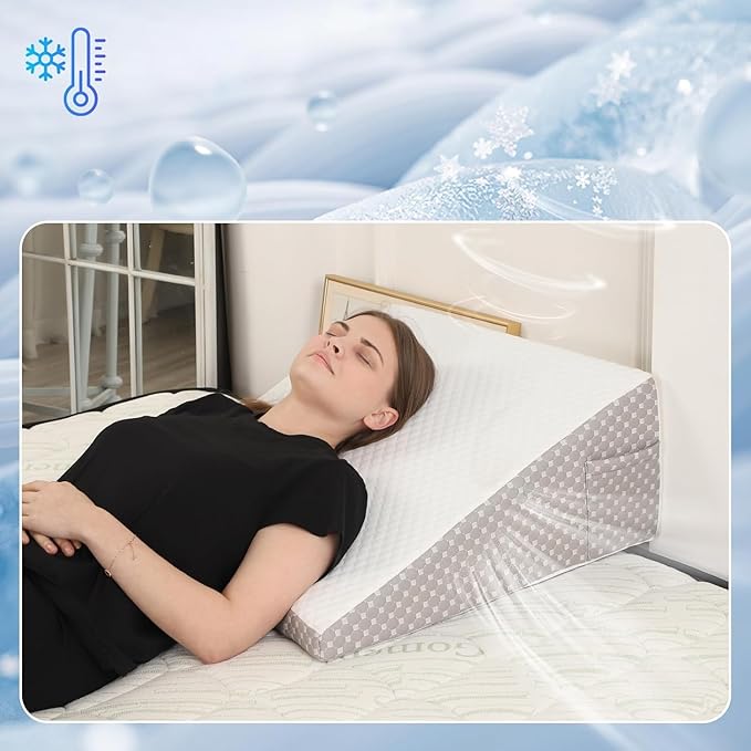 Wedge Pillow for Sleeping, 10 Inch Cooling Triangle Bed Pillow with Removable Cover, Elevated Body Pillow for Back Support, After Surgery, Snoring, Neck, Leg and Acid Reflux