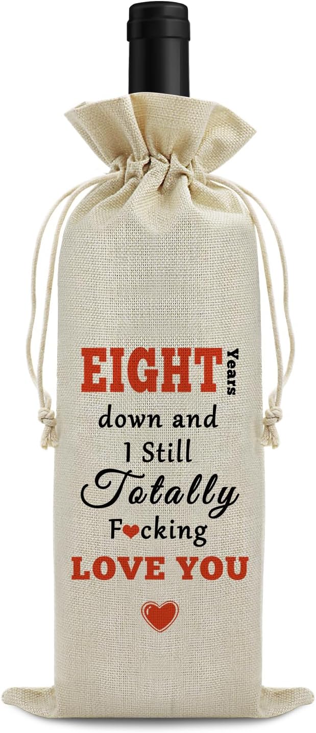 8th Anniversary for Couple Wine Bag Wedding Gift 8 Years of Marriage Gift for Women Men Drawstring Wine Wrapping Bag 8th Anniversary Keepsake Gift Birthday Christmas Valentine Gift Wine Gift Bag
