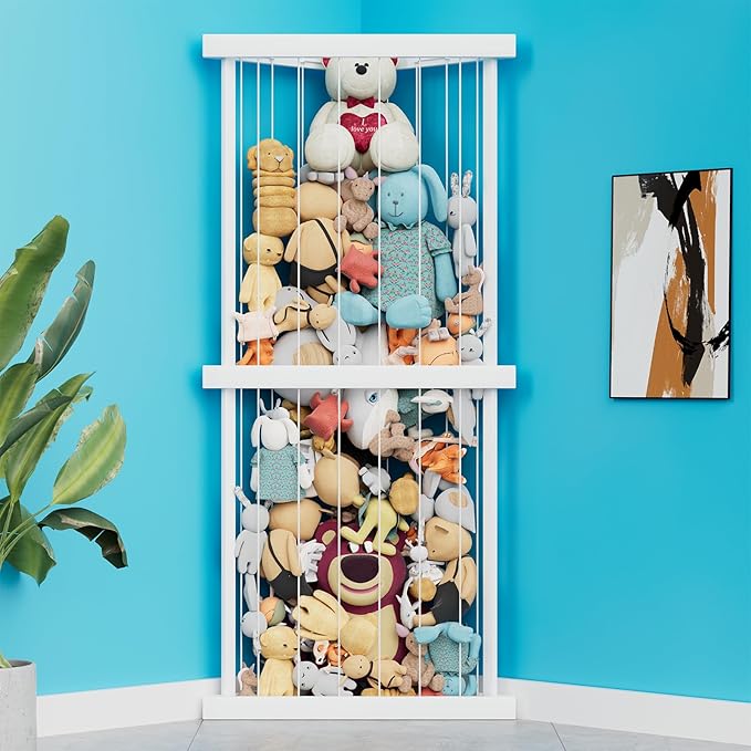Large Stuffed Animal Storage Wood Zoo Stuffed Animal Holder Kids Toy Organizer Stuffed Animal Organizer, Plush Storage Organizer Shelf with Elastic Band for Birthday Gift