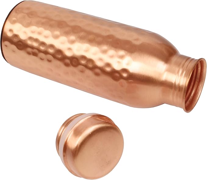 Pure Copper Water Bottle - Handcrafted - Ayurveda health benefits - Small 15 oz - Leak proof, Easy to carry for Sports, Fitness, Yoga, School - Natural Hammered Beaten Copper Finish