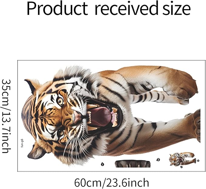 Lifelike Tiger Wall Decal 3D Animals Wall Sticker Safari Wall Decor for Nursery Kid'sroom School Classroom Livingroom Bedroom Bathroom Decoration (Lifelike Tiger 5)