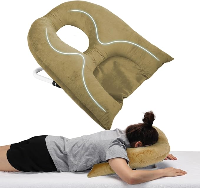 Face Down Pillow for Sleeping, Prone Pillow for Vitrectomy or Retinal Surgery, Adjustable Height Prone Prone Pillow Face Down Sleep, Retina Lying Pillow Eye Surgery Recovery (Velvet-Khaki)