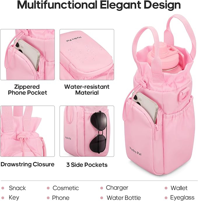 HydroPal Insulated Water Bottles 40 oz with 2 Leak Proof Lids & Water Bottle Holder, Wide Mouth Sport Water Bottle with Straw, Reusable Stainless Steel Water Flask, Double Walled Vacuum Thermos