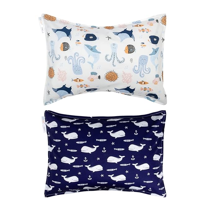 ALVABABY Toddler Pillowcases Fits 13 x 18 inch,12x 16inch Kids Sleep Pillow 2 Pack Cotton Baby Pillow Cover Envelope Children Pillowcases for Boys Girls Seaworld Dinosaur 2TPW12