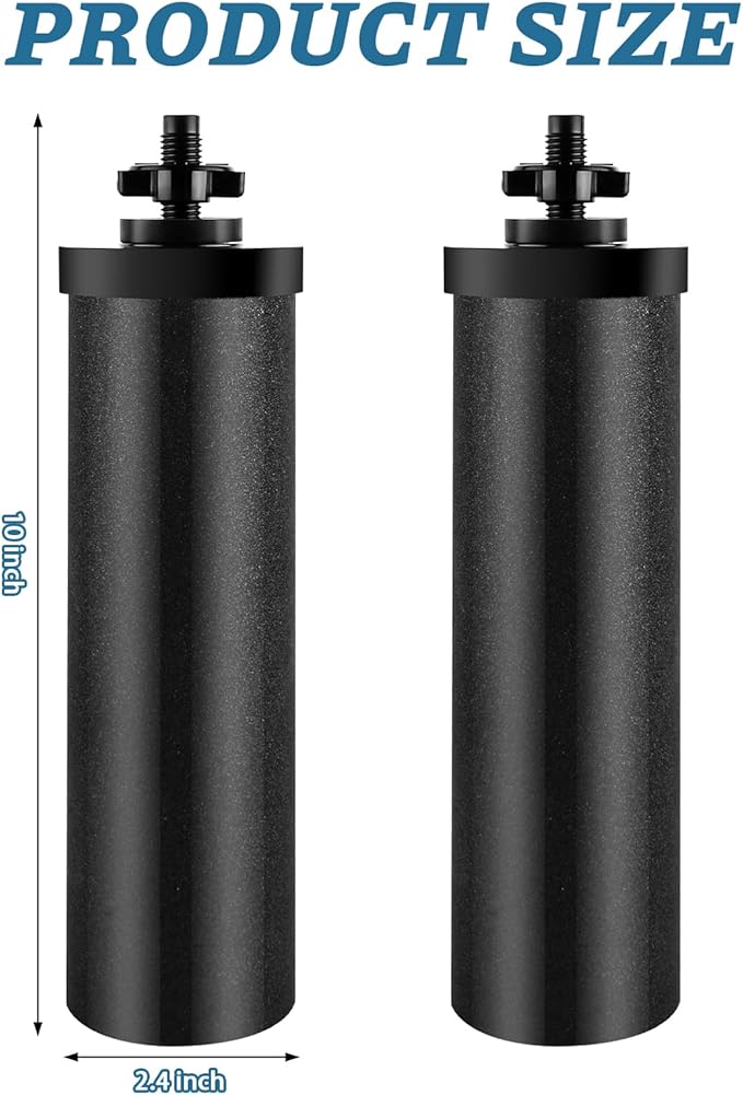 Water Filter Element Replacement for Berkey, Black Activated Carbon Filter Elements Reduce Greater Contaminant, Compatible with Berkey Travel, Royal, Crown Series Gravity-Fed Water Filters, Set of 2