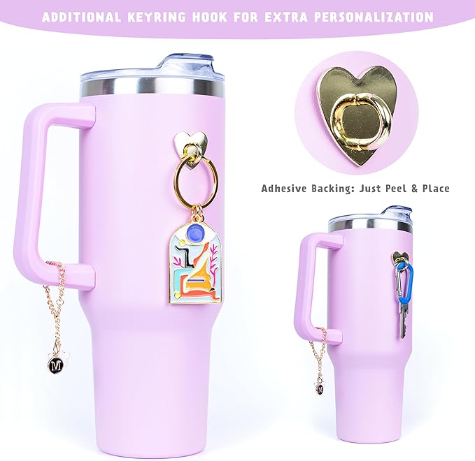 water bottle charms with keyring holder, water bottle decorations. Stanley Cup charms, Stanley cup accessories. Tumbler charms