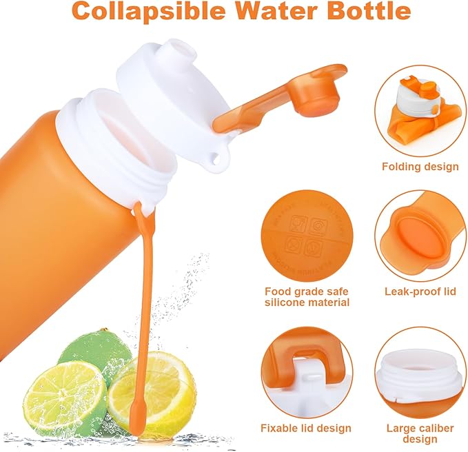 Collapsible Water Bottle, Foldable Water Bottle BPA Free Reusable Lightweight Leak-Proof Travel Silicone Water Bottle for Travel, Gym, Hiking, Office, Camping