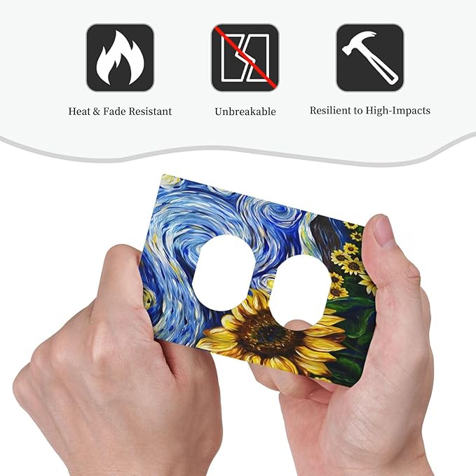 Vintage Abstract Blue Starry Sunflower Single Duplex Wall Plate Covers Light Switch Cover 1 Gang Outlet Plate Decorative Switchplate Covers Electrical Faceplate for Farmhouse Country Bedroom Decor