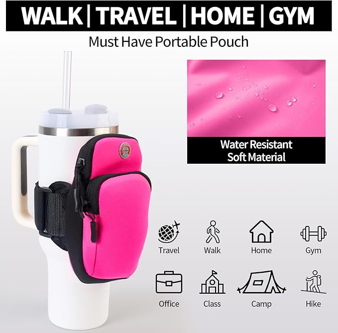 Purse Compatible with Stanley 40 oz and 30 oz Tumbler,Water Proof Purse Cup Holder with Adjustable Strap for Stanley Accessories, Multiple Pockets for Keys,Phone,Card,Rose Red