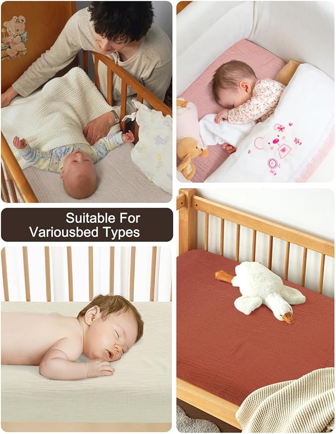 Neutral Muslin Cotton Small Pack n Play Mattress Pad Cover, 39"x27" Soft and Breathable Baby Sheets for Pack and Play, Beige Pack and Play Mattress Pad Sheets for Baby Unisex (46P-11)